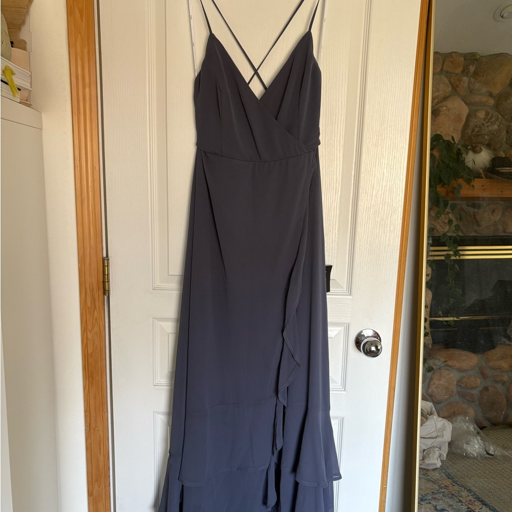 In Love Forever Granite Blue Lace-Up High-Low Maxi Dress